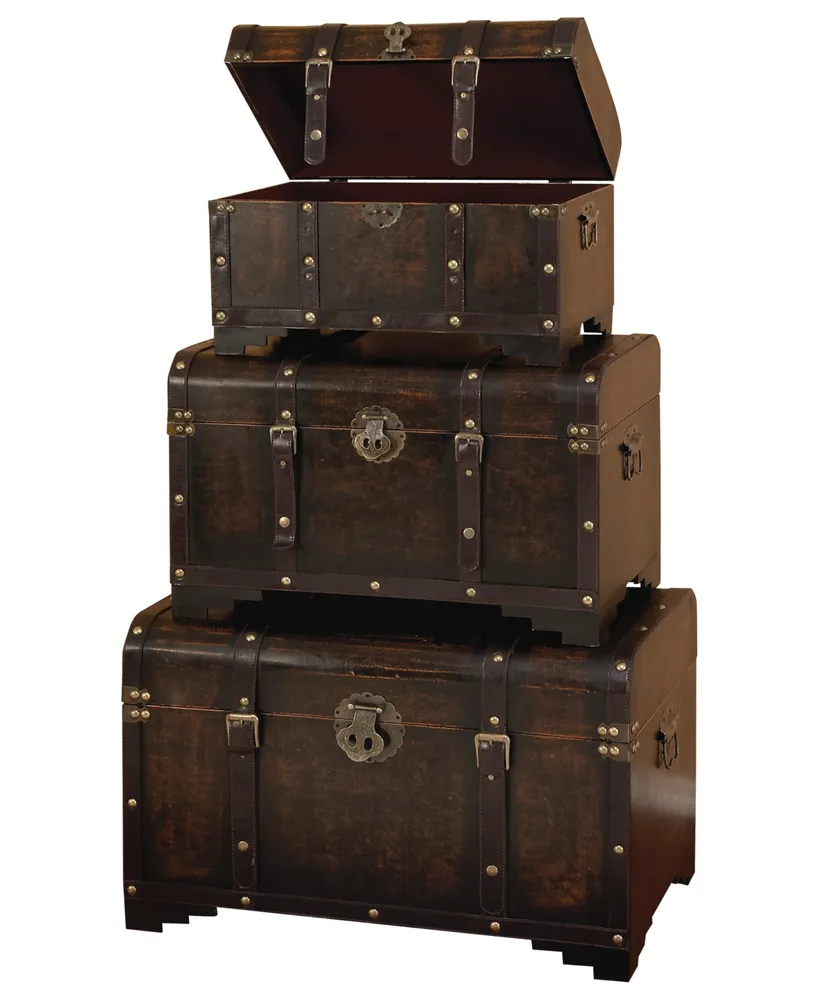 Wood Traditional Trunk, Set of 3