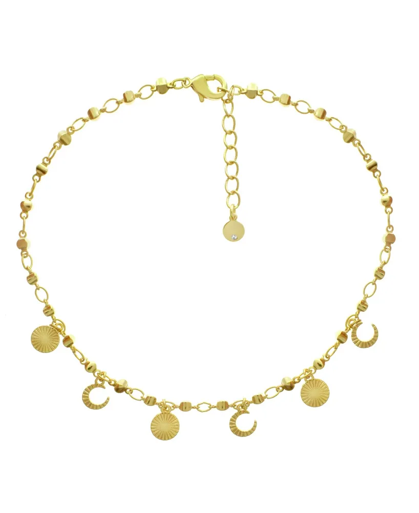 And Now This Moon and Disc Charm Anklet in Gold or Silver Plate