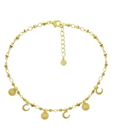 And Now This Moon and Disc Charm Anklet in Gold or Silver Plate