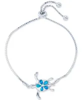 Lab-Created Blue Opal Turtle Bolo Bracelet in Sterling Silver