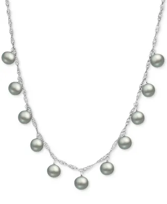 White Cultured Freshwater Pearl (8mm) Dangle 18" Statement Necklace (Also Pink & Dyed Gray Pearl)