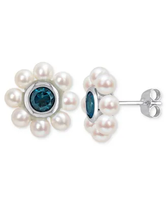 Rhodolite Garnet (1-1/8 ct. t.w.) & Cultured Freshwater Pearl (3-1/2 - 4mm) Flower Stud Earrings 10k Gold (Also Blue Topaz)