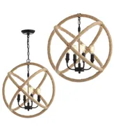 Soka 4-Light 20" Adjustable Globe, Rope Led Chandelier