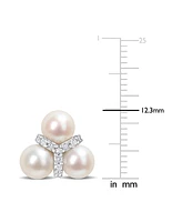 Cultured Freshwater Pearl (6 - 6-1/2mm) & White Topaz (1/5 ct. t.w.) Trio Cluster Stud Earrings in Sterling Silver