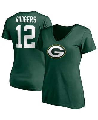 Women's Fanatics Aaron Rodgers Green Green Bay Packers Player Icon Name and Number V-Neck T-shirt