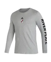 Men's adidas Heather Gray Club Atletico River Plate Crest Long Sleeve T-shirt