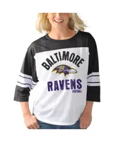 Women's G-iii 4Her by Carl Banks White and Black Baltimore Ravens First Team Three-Quarter Sleeve Mesh T-shirt