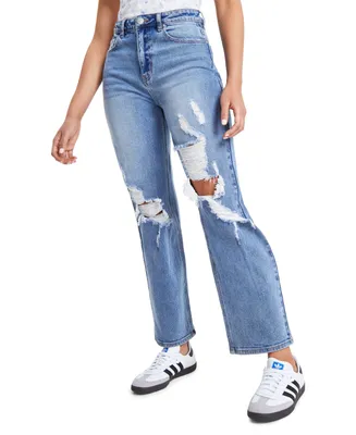 Madden Girl Juniors' Super High Rise Distressed 90s Wide Leg Jeans