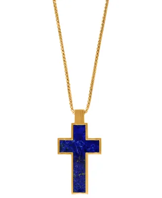 Effy Men's Lapis Lazuli Cross 22" Pendant Necklace in 14k Gold-Plated Sterling Silver