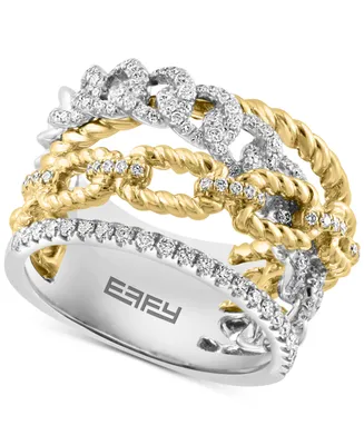 Effy Diamond & Rope Chain Openwork Statement Ring (5/8 ct. t.w.) in 14k White and Yellow Gold