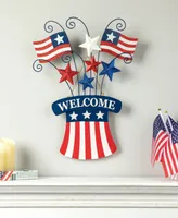 Glitzhome Wooden and Metal Patriotic Flags Yard Stake or Wall Decor Kd, Two Function, 30.25"