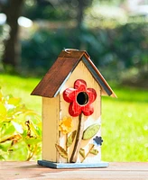 Glitzhome 10.25" Washed Birdhouse with 3D Flowers