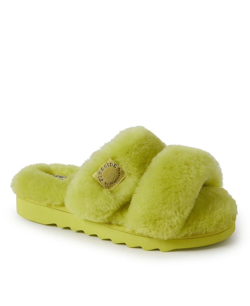 Fireside by Dearfoams Women's Benalla Genuine Shearling Double Band Fuzzy Slide Slipper