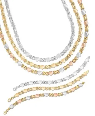Giani Bernini Tri Tone Hearts Kisses Necklace Bracelet Collection In 18k White Rose Yellow Gold Plated Sterling Silver Created For Macys