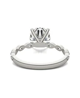 Moissanite Accented Solitaire Engagement Ring (2-1/2 Carat Total Weight Diamond Equivalent) 14K White Gold