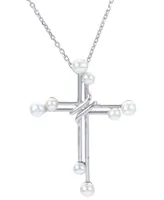 Cultured Freshwater Pearl (2 - 3-1/2mm) Double Cross Pendant Necklace in Sterling Silver, 16" + 2" extender