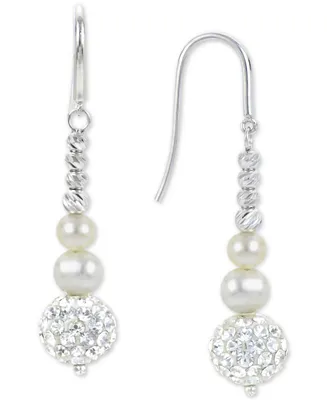 Cultured Freshwater Pearl (4-6mm) & Crystal Linear Drop Earrings in Sterling Silver