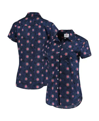 Women's Foco Royal Chicago Cubs Floral Button Up Shirt