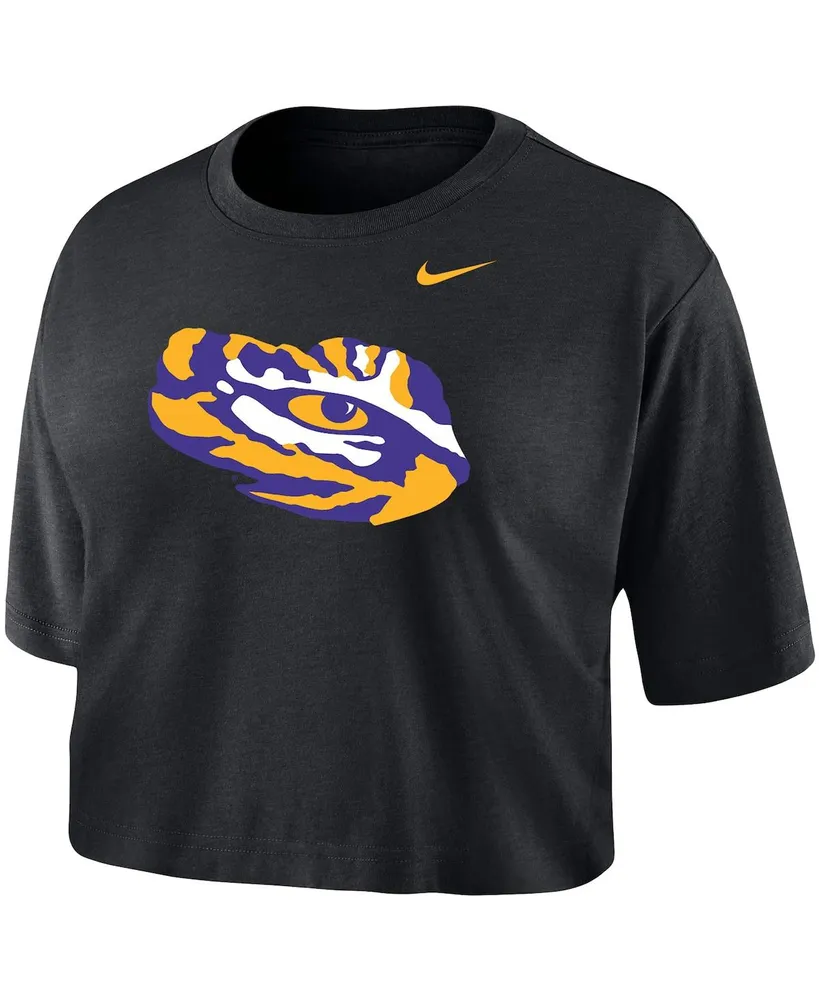 Women's Nike Black Lsu Tigers Cropped Performance T-shirt