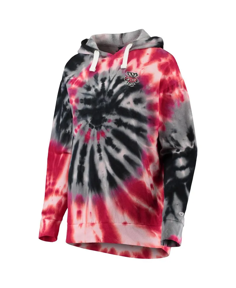 Women's Colosseum Red Wisconsin Badgers Slow Ride Spiral Tie-Dye Oversized Pullover Hoodie