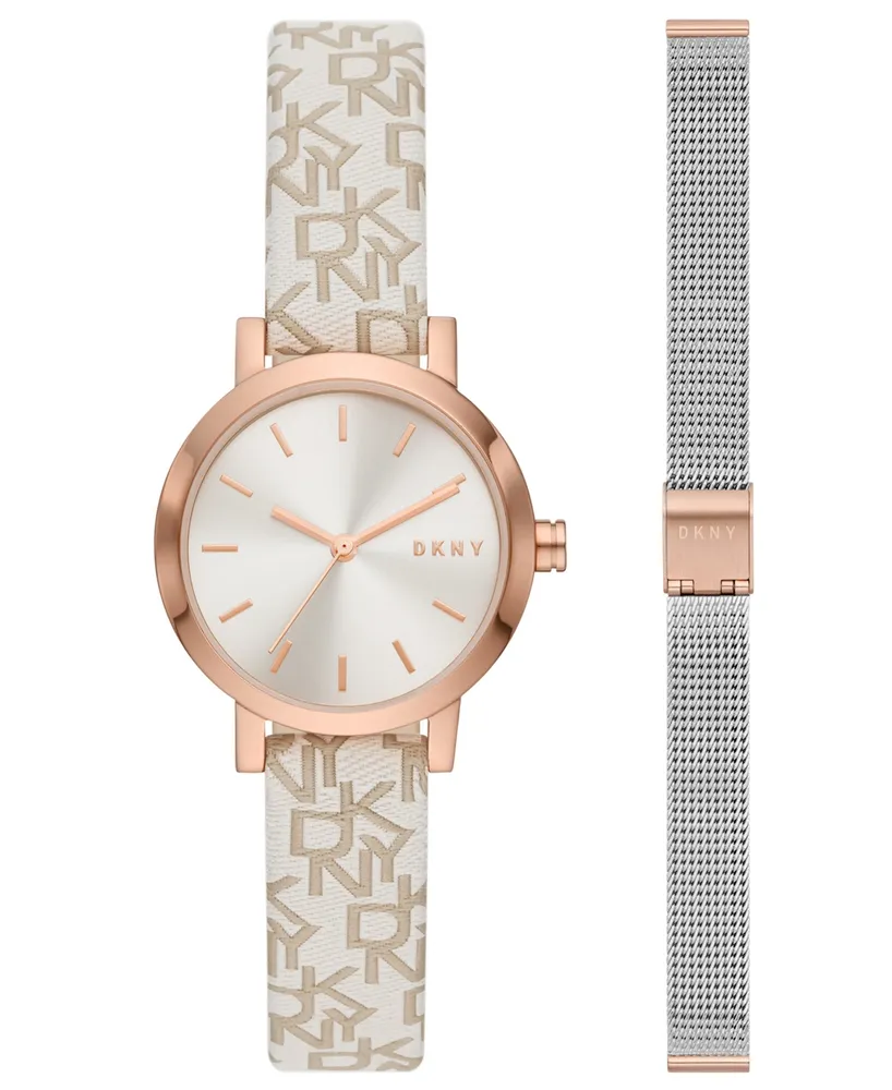 Dkny's Women's Soho Three-Hand Stainless Steel and Mesh Strap Watch Set 28mm - Silver