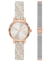 Dkny's Women's Soho Three-Hand Stainless Steel and Mesh Strap Watch Set 28mm - Silver