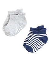 Hudson Baby Baby Boys Hudson Non-Skid No-Show Socks, Blue Burgundy, 12-24 Months