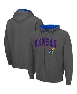 Men's Colosseum Charcoal Kansas Jayhawks Arch Logo 3.0 Full-Zip Hoodie