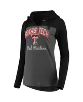 Women's Charcoal Texas Tech Red Raiders Knockout Color Block Long Sleeve V-Neck Hoodie T-shirt