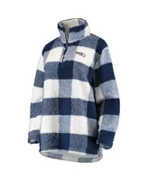 Women's G-iii 4Her by Carl Banks Navy Seattle Seahawks Sherpa Plaid Quarter-Zip Jacket