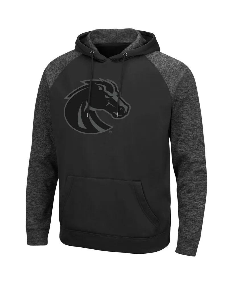 Men's Colosseum Black Boise State Broncos Blackout 3.0 Tonal Raglan Pullover Hoodie