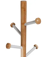 Honey Can Do Freestanding White Wood-Accented Corner Coat Rack with 6 Hooks