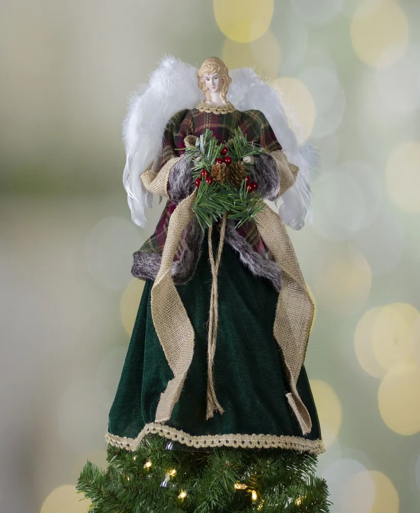 18" Angel in a Dress Unlit Christmas Tree Topper Accented with Holly Berries