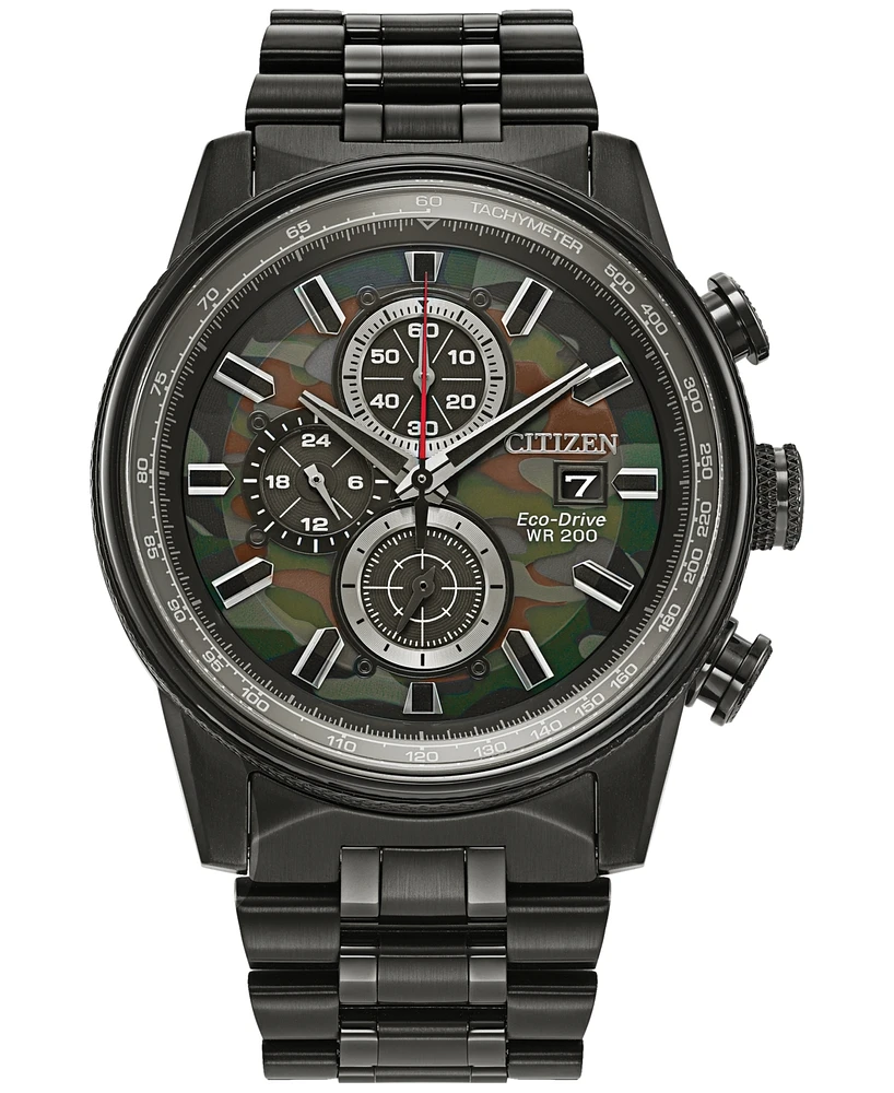 Citizen Eco-Drive Men's Chronograph Nighthawk Black Stainless Steel Bracelet Watch 43mm