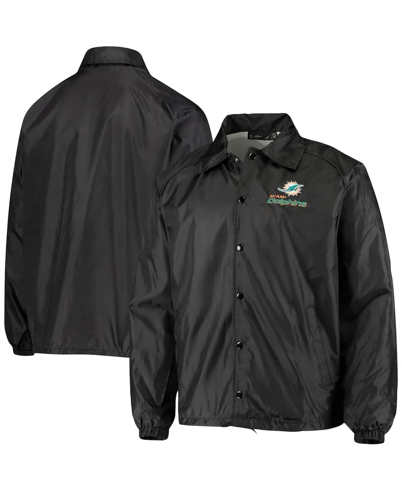 Men's Black Miami Dolphins Coaches Classic Raglan Full-Snap Windbreaker Jacket