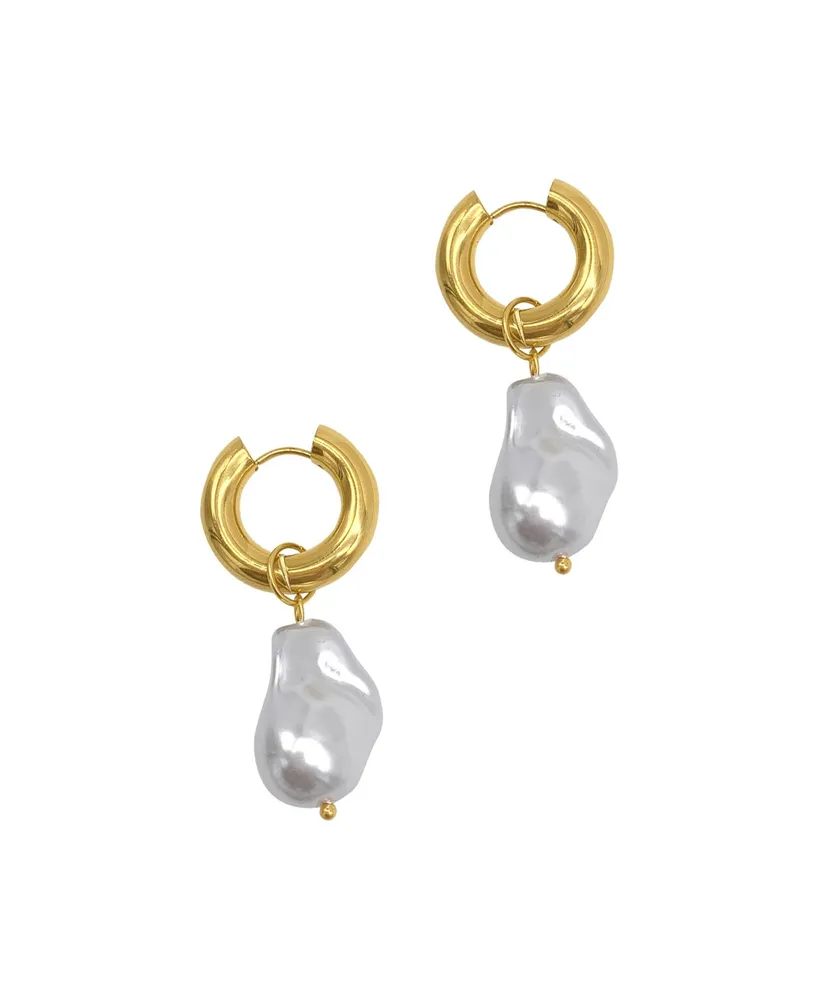 Adornia Shell Imitation Pearl Chubby Hoop Earrings