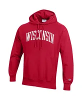 Men's Champion Red Wisconsin Badgers Team Arch Reverse Weave Pullover Hoodie