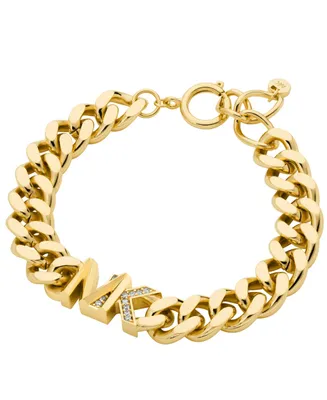 Michael Kors Women's Statement Link Bracelet 14K Gold Plated Brass with Clear Stones