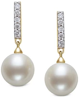 Belle de Mer Cultured Freshwater Pearl (8mm) & Diamond (1/6 ct. t.w.) Drop Earrings in 14k Gold, Created for Macy's