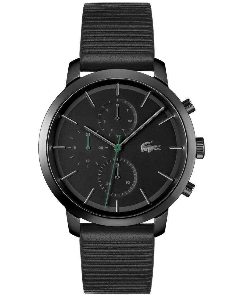 Lacoste Men's Replay Black Leather Strap Watch 44mm