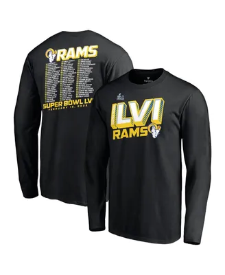 Men's Fanatics Black Los Angeles Rams Super Bowl Lvi Bound Tilted Roster Long Sleeve T-shirt