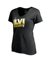 Women's Fanatics Black Los Angeles Rams Super Bowl Lvi Bound Tilted Roster V-Neck T-shirt