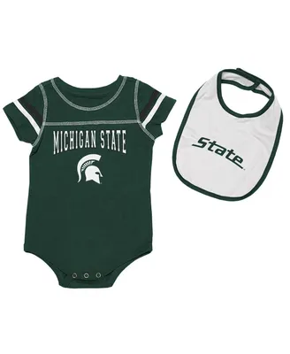 Newborn and Infant Girls and Boys Green, White Michigan State Spartans Chocolate Bodysuit and Bib Set