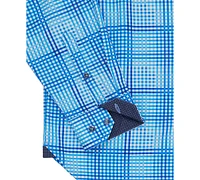 Men's Slim Fit Non-Iron Check-Print Performance Stretch Dress Shirt