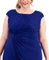 Connected Plus Size Ruched Cap-Sleeve Maxi Dress