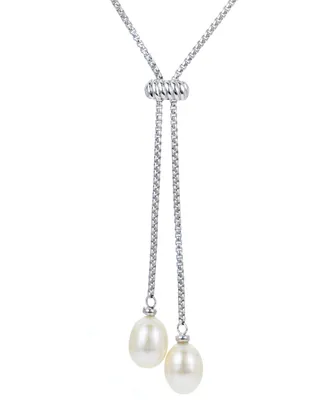 Cultured Freshwater Pearl (9-10mm) Lariat Necklace in Sterling Silver, 16" + 2" extender