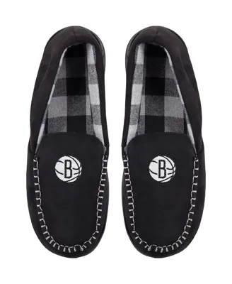 Men's Foco Brooklyn Nets Team Logo Flannel Moccasin Slippers