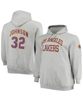 Men's Mitchell & Ness Magic Johnson Heather Gray Los Angeles Lakers Big and Tall Name Number Pullover Hoodie