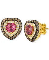 Le Vian Raspberry Rhodolite (2 ct. t.w.) & Diamond (3/4 ct. t.w.) Heart Stud Earrings in 14k Gold