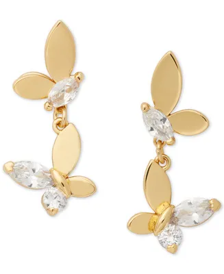 Kate Spade New York Gold-Tone Crystal Social Butterfly Drop Earrings